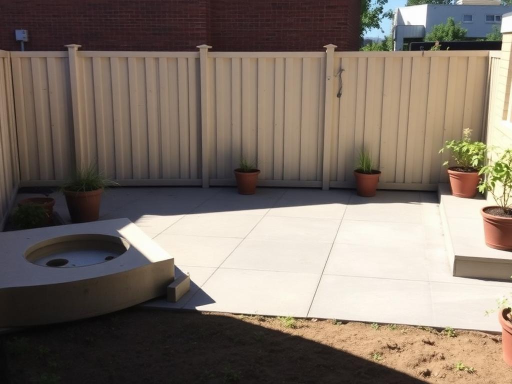 Coin de terrasse en béton nu avant l'installation du spa